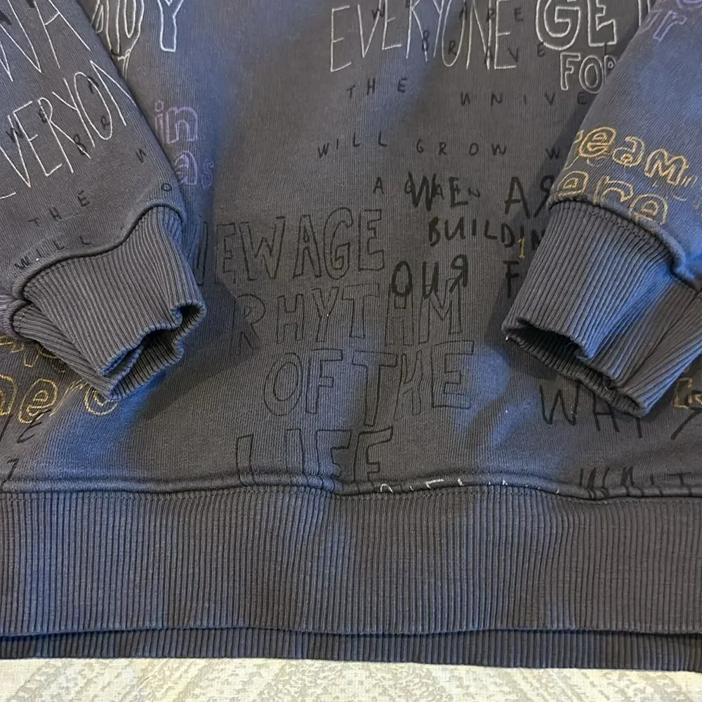 Zara Boys Dark Grey Crewneck Sweatshirtry with Text Writing All Over - Size 9